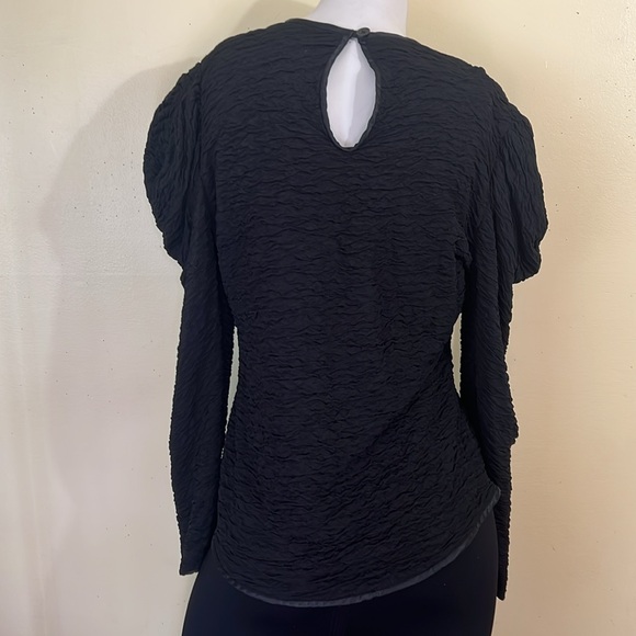 Lorrie Kabala Attitudes Black Ruched Keyhole Cutout Long-Sleeve Vintage Blouse - Picture 4 of 9